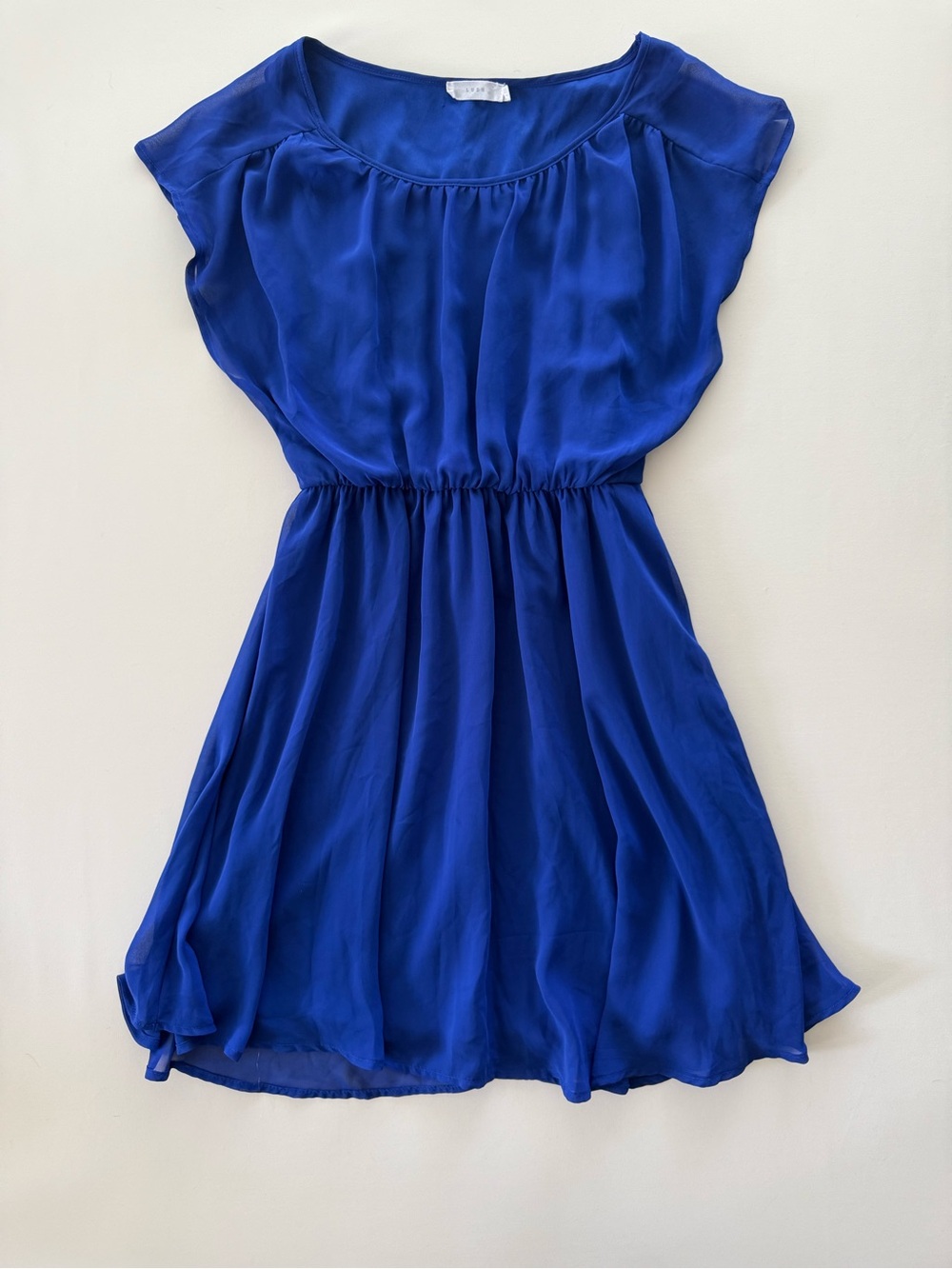 Lush Royal Blue Gathered Waist Short Sleeve Dress